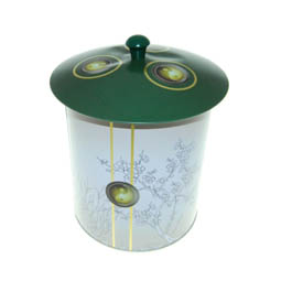Duftdosen: Dose Tee Garden Maxi, für Tee; große, runde Stülpdeckeldose, weiß/grün, bedruckt, mit Deckelknopf.
